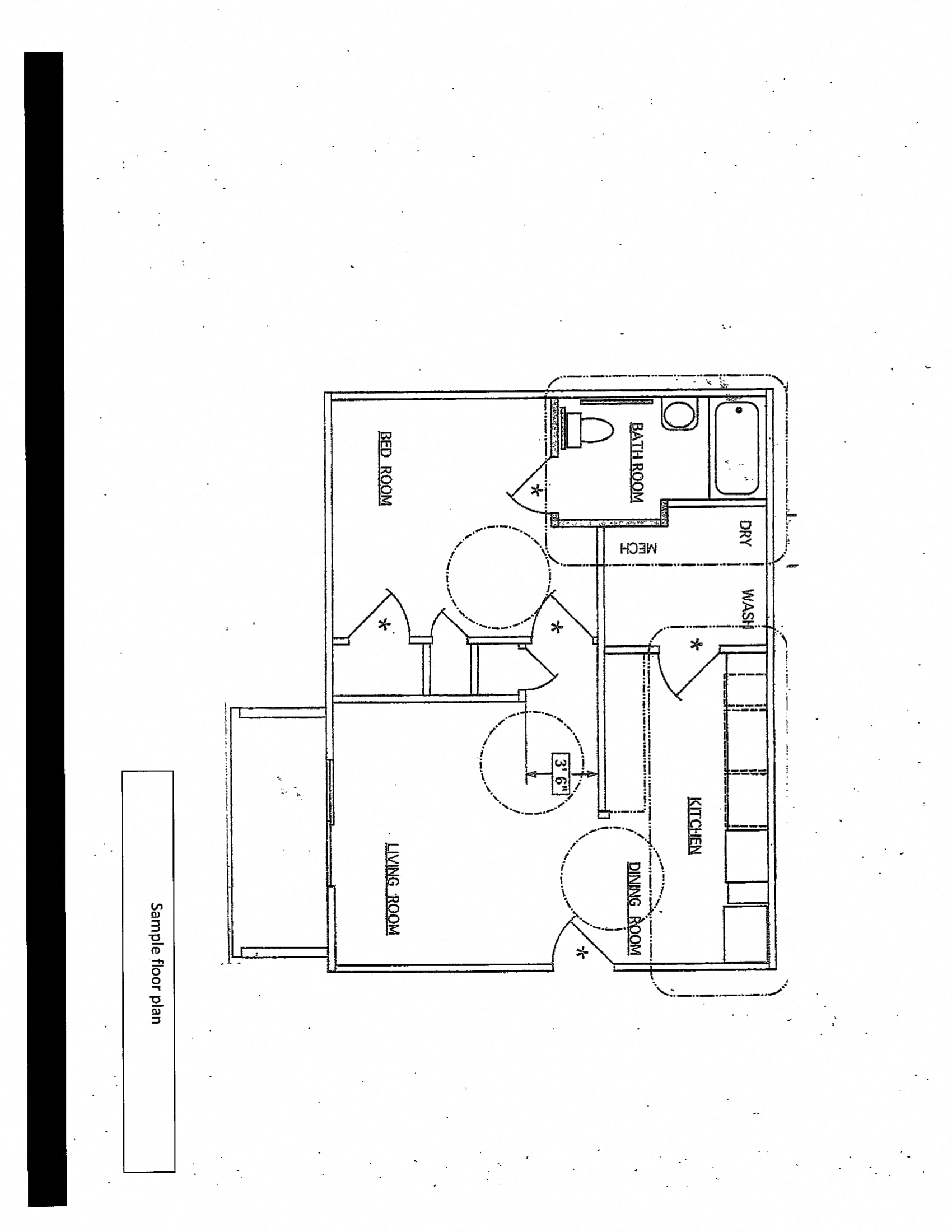 Floor plan for 1 bed, 1 bath, 580 sqft